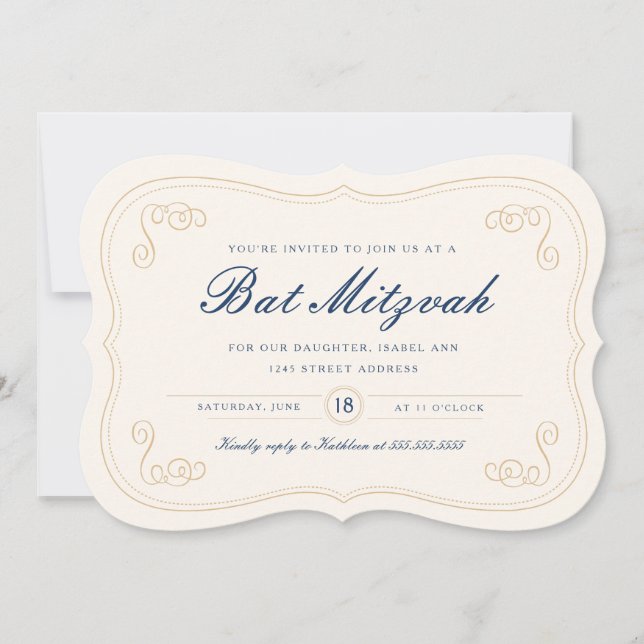 Invitación Elegante guión de Bat Mitzvah (Anverso)