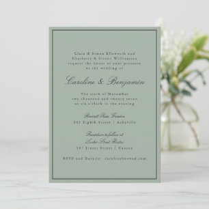 Invitación Elegante guion de boda Border RSVP gris oliva