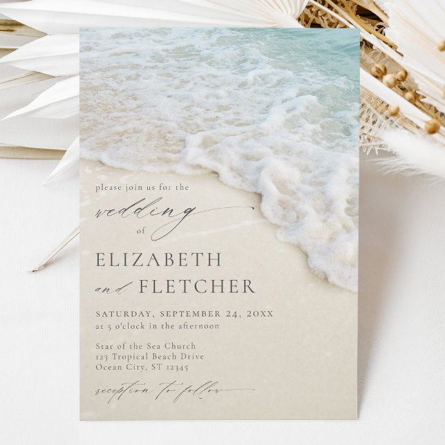 Invitación Elegante guión de boda costera en la playa (Subido por el creador)