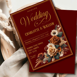 Invitación Elegante guión de boda marrón floral