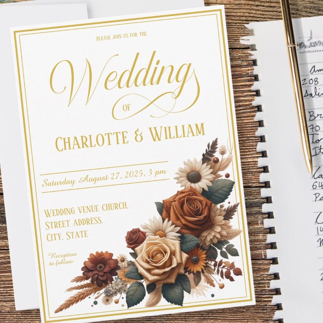 Invitación Elegante guión de boda rustica floral (Subido por el creador)