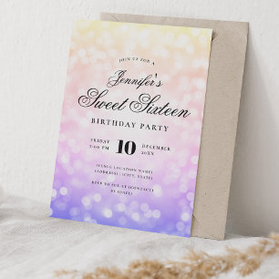 Invitación Elegante guión de bokeh dulce 16 arcoiris naranja