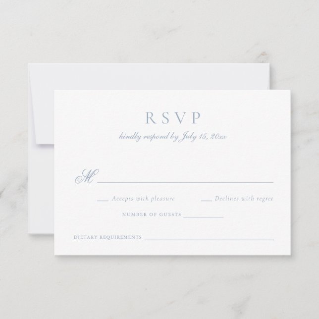 Invitación Elegante guión de caligrafía Boda azul RSVP (Anverso)