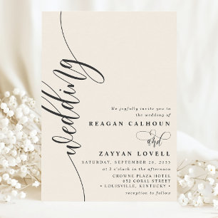 Invitación Elegante guión de caligrafía Boda Crema de Marfil