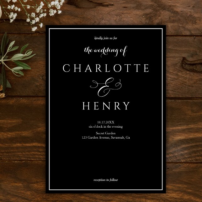 Invitación Elegante guión de caligrafía Boda negro (Subido por el creador)