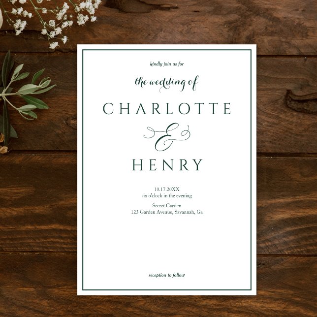 Invitación Elegante guión de caligrafía Boda verde y blanco (Subido por el creador)