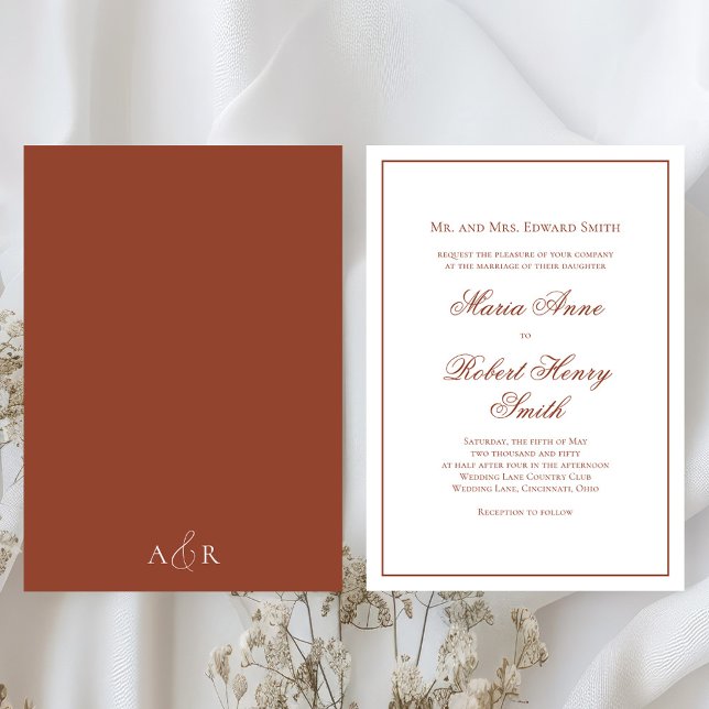 Invitación Elegante guión de caligrafía de boda Borgoña (Elegant calligraphy script with burgundy rust color theme. )