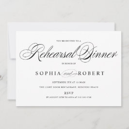 Invitación Elegante guión de cena de ensayo en blanco y negro