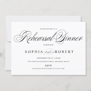 Invitación Elegante guión de cena de ensayo en blanco y negro