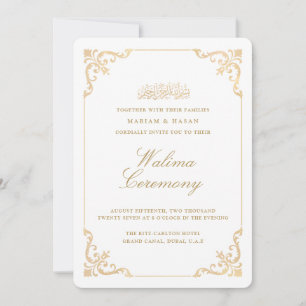 Invitación Elegante guión de ceremonia Walima de marco dorado
