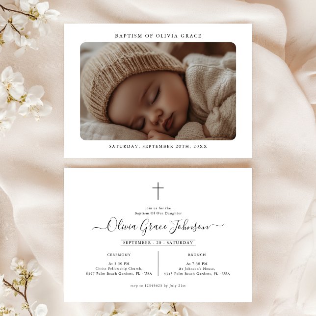 Invitación Elegante guión de cristianismo bautismo de foto be (Subido por el creador)