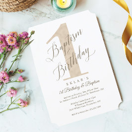 Invitación Elegante guión de cumpleaños y bautismo del bebé d