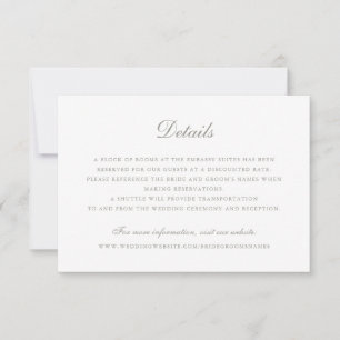 Invitación Elegante guión de detalles de Boda gris de oliva d