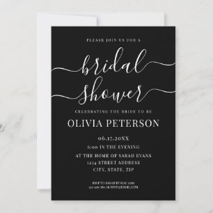 Invitación Elegante guión de ducha de novia en blanco y negro