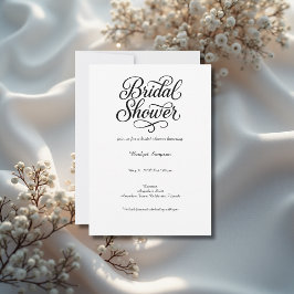 Invitación Elegante guión de ducha de novia en blanco y negro