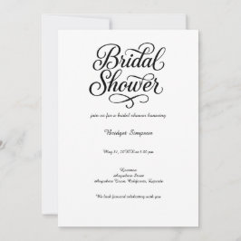 Invitación Elegante guión de ducha de novia en blanco y negro