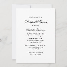 Invitación Elegante guión de ducha de novias en blanco y negr