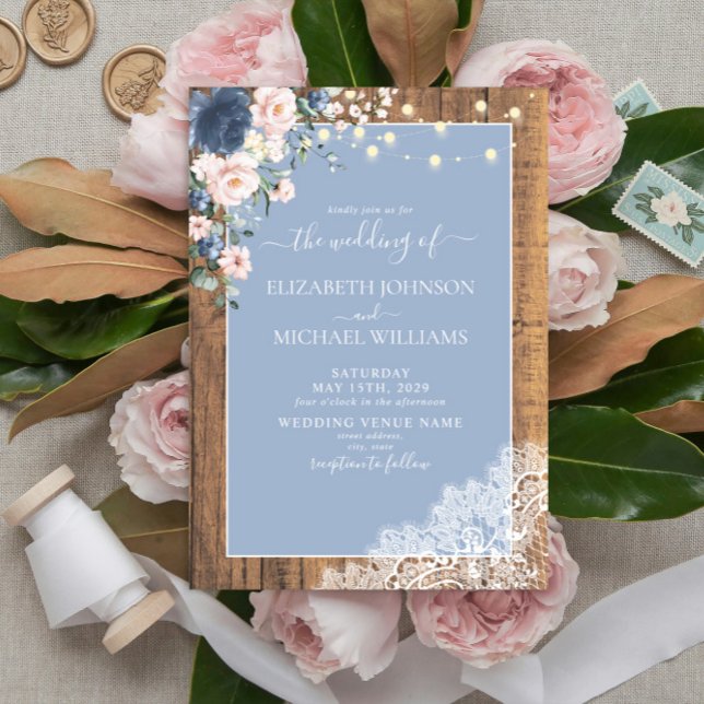 Invitación Elegante guión de encaje de madera rústica de Rubo (Subido por el creador)