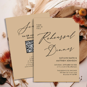 Invitación Elegante guión de ensayo moderno estilo beige Cena
