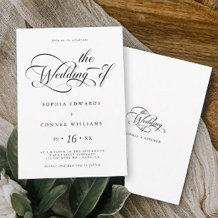 Invitación Elegante guión de estilo de Boda negro y blanco