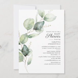 Invitación Elegante guión de eucalipto Baby Shower