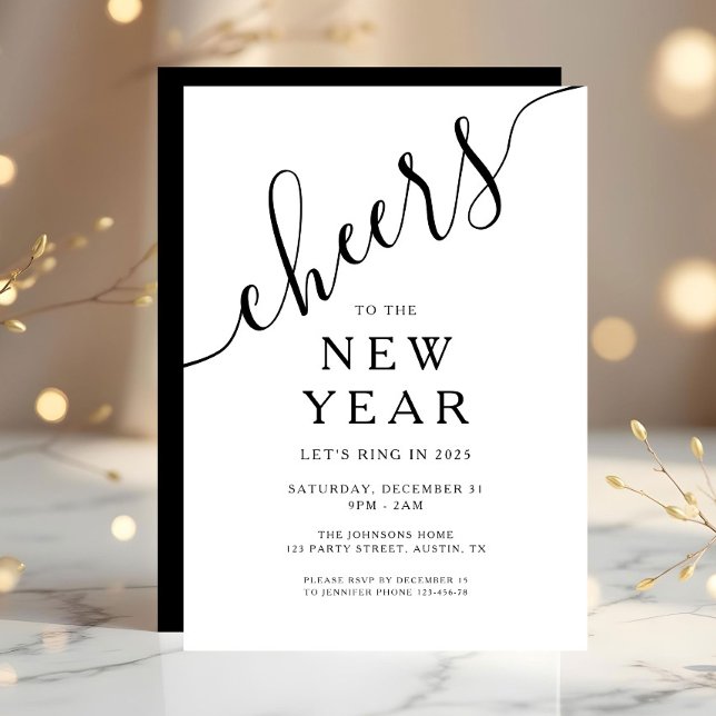 Invitación Elegante guión de Fiesta de la víspera de Año Nuev (Elegant Script New Year's Eve Party Invitation)