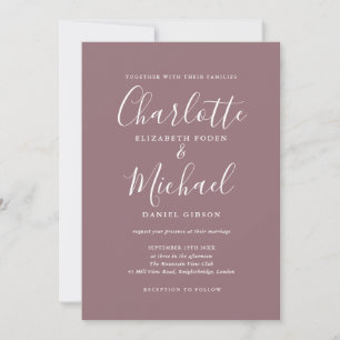 Invitación Elegante guion de firma Mauve Boda