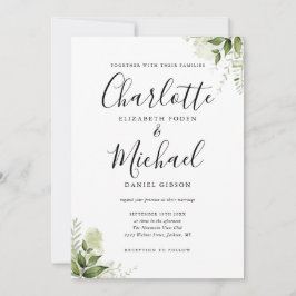 Invitación Elegante guión de firma verde deja Boda