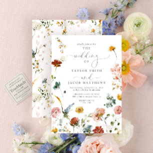 Invitación Elegante guión de flores de jardín acuarela boda