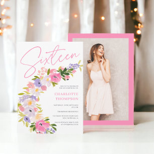 Invitación Elegante guión de fotografía floral pastel Sweet 1