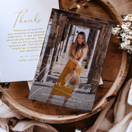 Invitación Elegante guión de graduación de foto gracias blanc