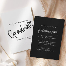 Invitación Elegante guión de graduación en blanco y negro