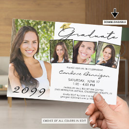 Invitación Elegante guión de graduado 4 foto tapón de oro