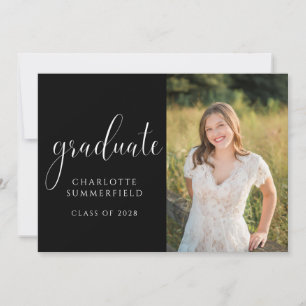 Invitación Elegante guión de imagen de graduación en negro