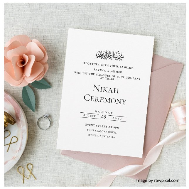 Invitación Elegante guión de la ceremonia de Nikah blanco neg (Subido por el creador)