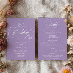 Invitación Elegante guión de lavanda todo en un Boda