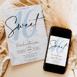 Invitación Elegante guión de mármol blanco foto azul Sweet 16<br><div class="desc">¿Buscando la invitación de fiesta de cumpleaños Sweet 16 perfecta y genial? Obtén esta moda de moda azul claro 16 y elegante mármol blanco,  foto de guión Sweet 16 invitar,  añade tu foto al fondo con un elegante guión de firma. Contáctame si quieres cambiar el 16.</div>