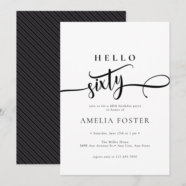 Invitación Elegante guión de Moda 60 cumpleaños (Anverso / Reverso)