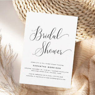 Invitación Elegante guión de moda Ducha de Novias en Blanco y