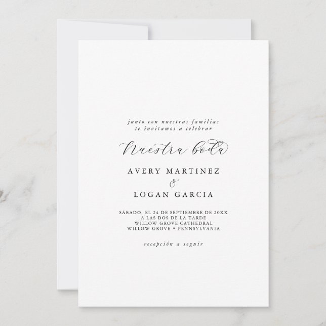 Invitación Elegante guión de Nuestra Boda (Anverso)