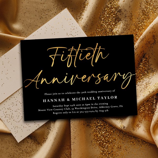 Invitación Elegante Guión de Oro 50 Aniversario Boda (Subido por el creador)