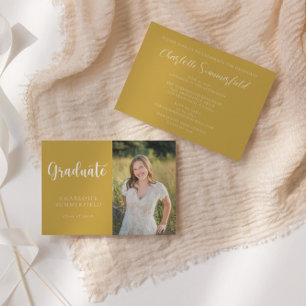 Invitación Elegante guión de oro amarillo foto graduación