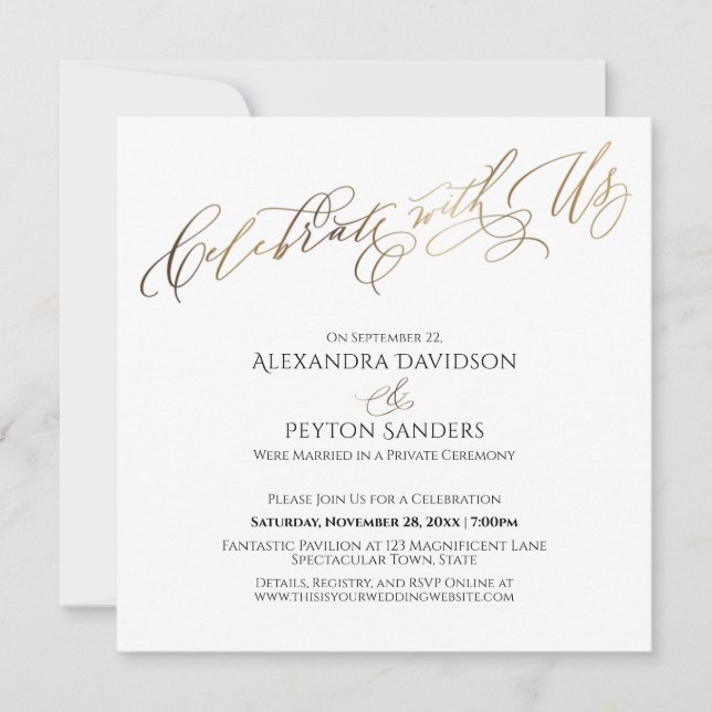 Invitación Elegante Guión de Oro Celebración con Recepción de (Anverso)