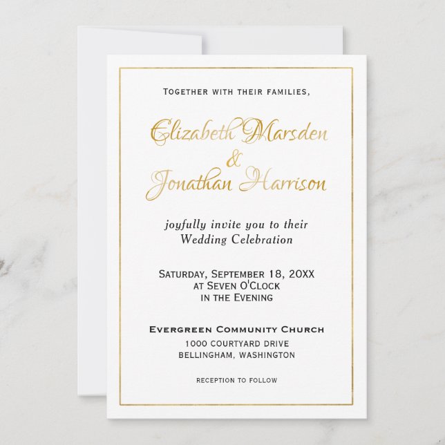 Invitación Elegante Guión de Oro Escritura Formal Escritura R (Anverso)