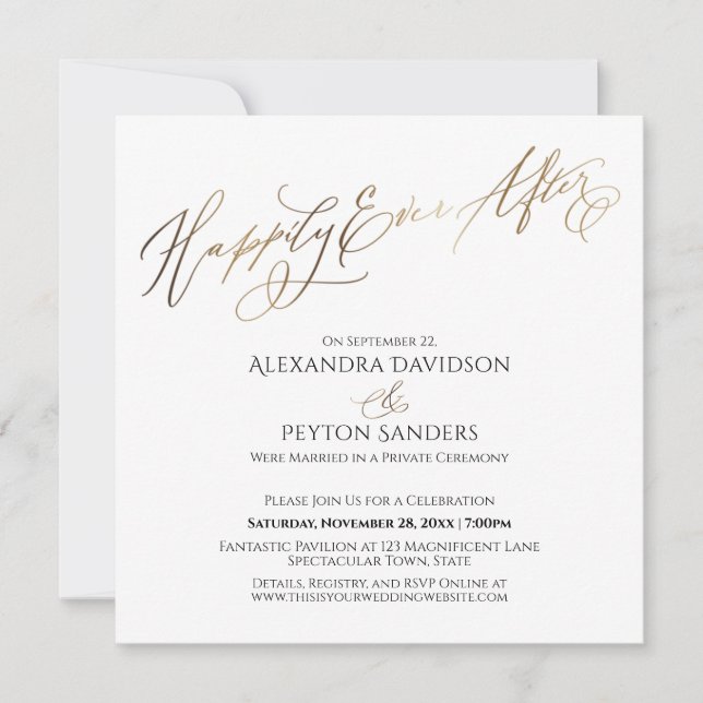 Invitación Elegante Guión De Oro Feliz Desde La Recepción (Anverso)