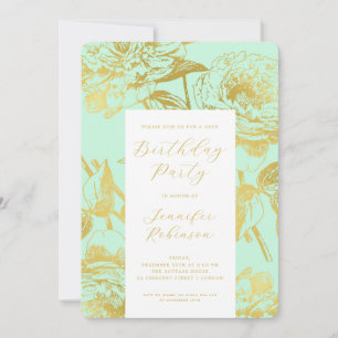 Invitación Elegante guión de oro floral de la Casa de la Mone
