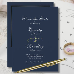 Invitación Elegante guión de oro mínimo de la marina salva la