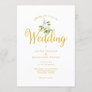 Invitación Elegante guión de oro Muérdago Boda de invierno