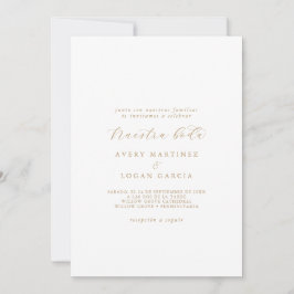 Invitación Elegante Guión de Oro Nuestra Boda Española