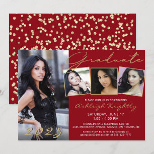 Invitación Elegante Guión de Oro Rojo 4 Graduado de Fotografí